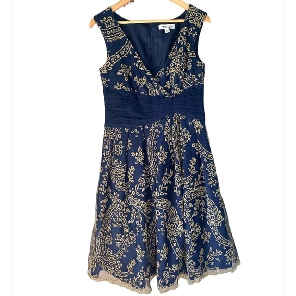 Coldwater Creek dress tulle bead‎ & sequins detail lined size 8 blue & gold - Picture 1 of 7
